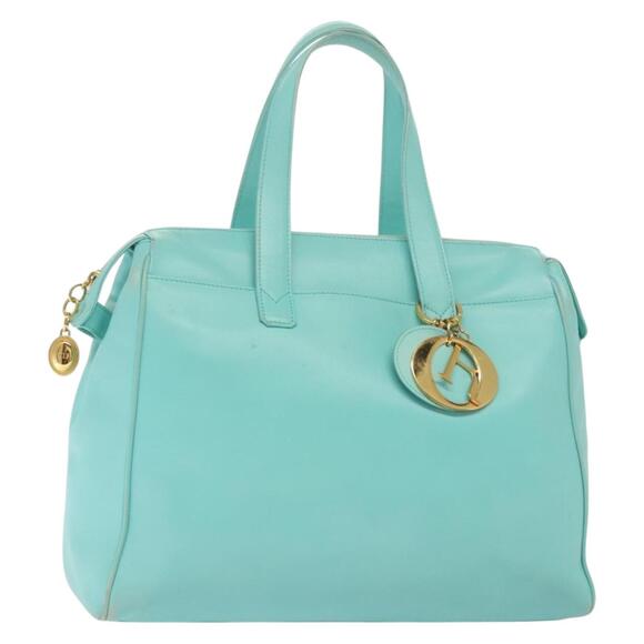 DIOR Tote Bag Leather Light Blue Gold - Picture 1 of 13
